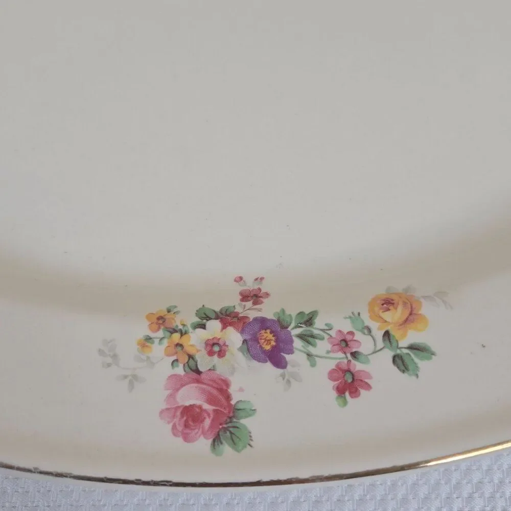 Vintage Edwin Knowles Semi Vitreous China Floral Oval Platter 13